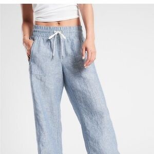 Athleta Cabo Wide Leg Linen Pants - LIGHT BLUE/CHAMBRAY